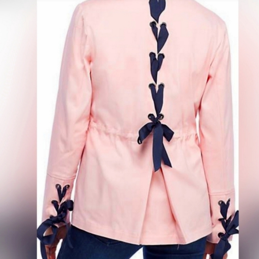 NWT Crown & Ivy Anorak Jacket! Pink with Navy Ribbon Detailing! Tag $119.50 (L)